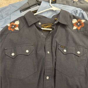 Howler Brothers Charcoal Western Shirt with Orange & Cream Embroidery